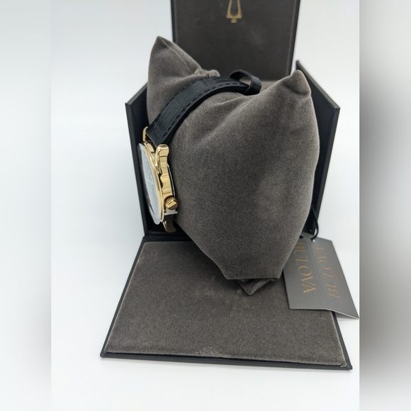 Sold NIB Bulova 97F55 Wrist Watch for Men Gold/Black w/ Black Leather Strap - Picture 7 of 8